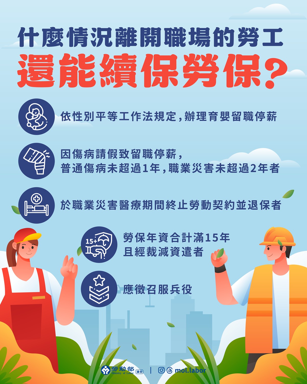 什麼情況離開職場的勞工還能續保勞保？